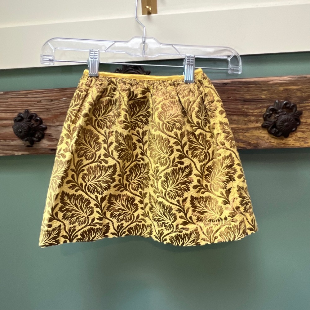Peek Kids Girls Gold Metallic Damask Jacquard A-Line Skirt Size M 6-7 Holiday